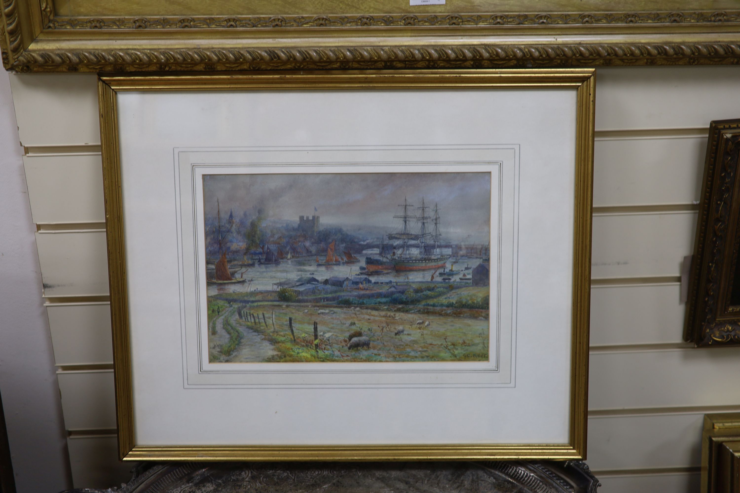 George Graham Kerr (circa 1825-1907), river landscape with shipping, signed, watercolour